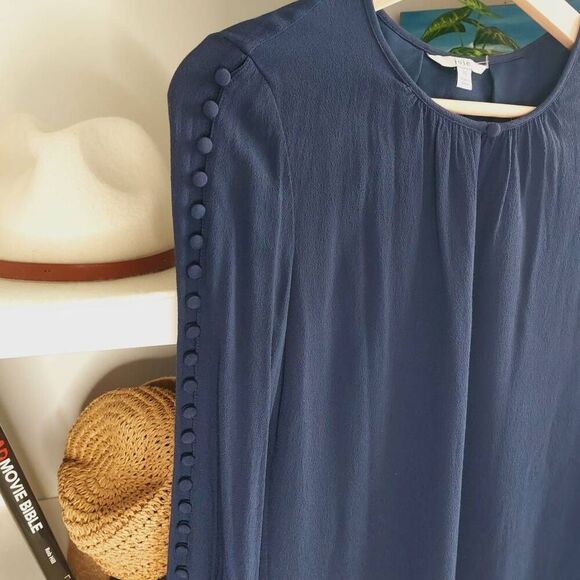 JOIE Erlene Silk Shift Dress Midnight Navy Button Sleeve XS - Picture 10 of 12
